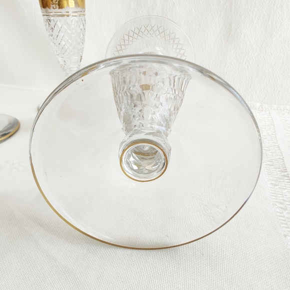 Val St Lambert Candlestick Holder, Cut Crystal 1940-50s Belgian Glass Gold Gilt - Picture 8 of 11